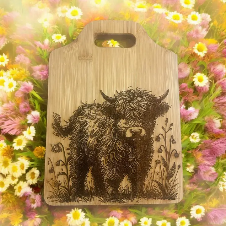 Highland Cow Bamboo Cutting Board